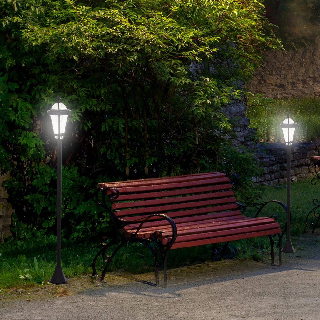 2 PCS LED Garden Lights Lamp Post Solar Powered Lantern black