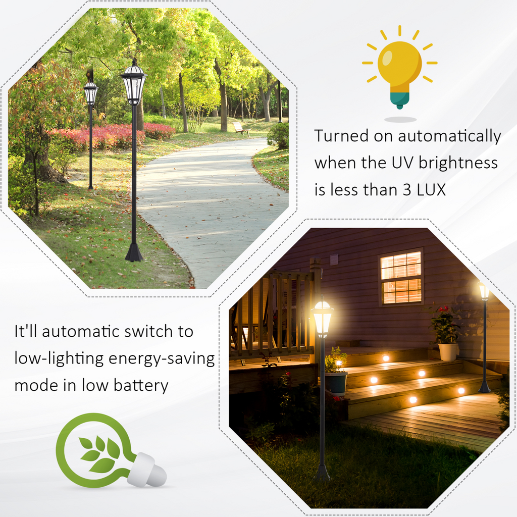 2 PCS LED Garden Lights Lamp Post Solar Powered Lantern black