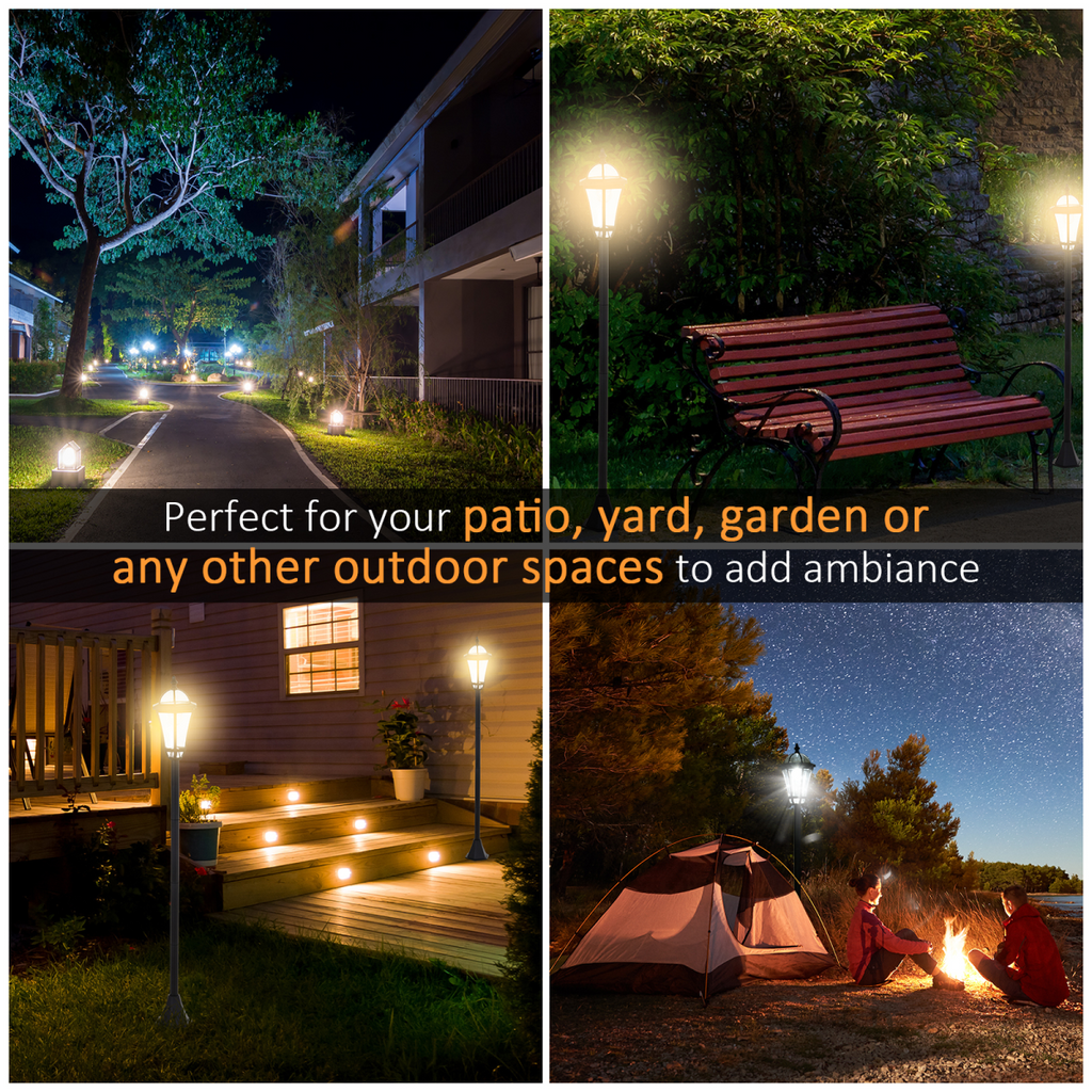 2 PCS LED Garden Lights Lamp Post Solar Powered Lantern black