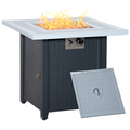 Luxury Square Propane Gas Fire Pit Table Rattan Smokeless Heater with Lava Rocks & Lid